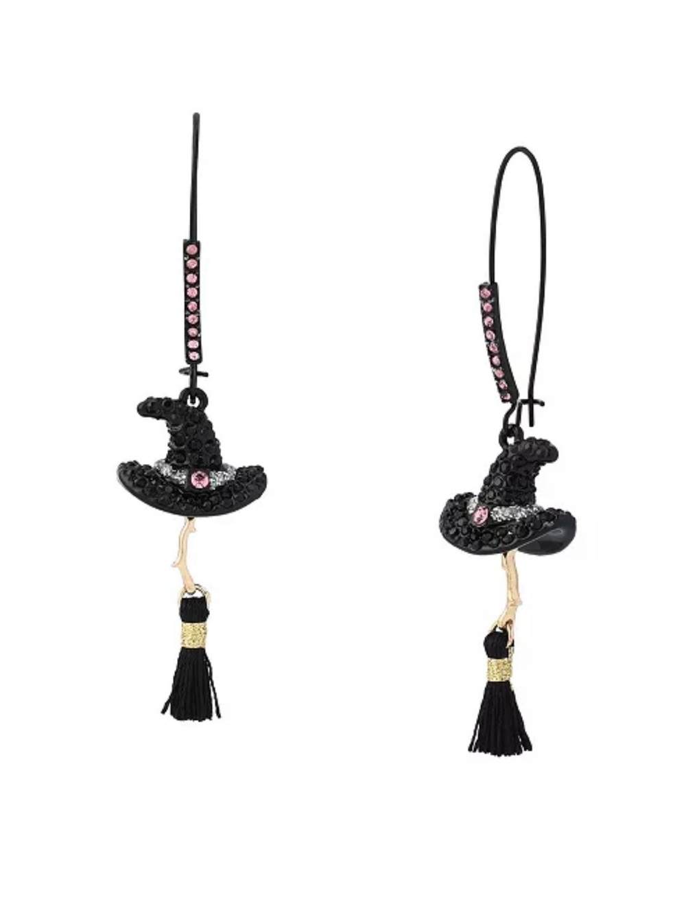 WITCH HAT BROOM SHEPHERD HOOK EARRING PINK NIB/NWT